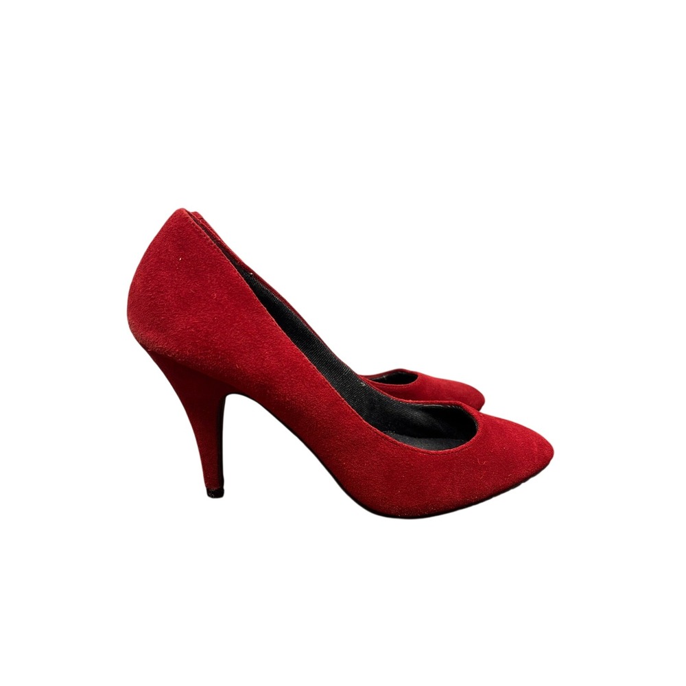 American Eagle Red Faux Suede Pointed Toe Stiletto Pumps Heels Women's Size 6.5
